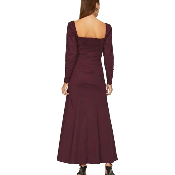NWT Staud Josephine Cut-Out Maxi Dress Leg Slit Sweetheart Long Sleeve Plum SZ 4 - Picture 2 of 14